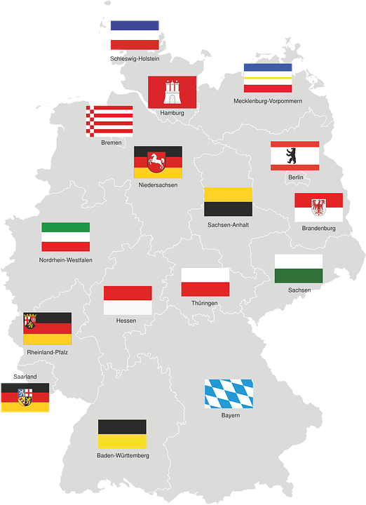 Deutschlandkarte mit Bundesländern und regionalen Wappen