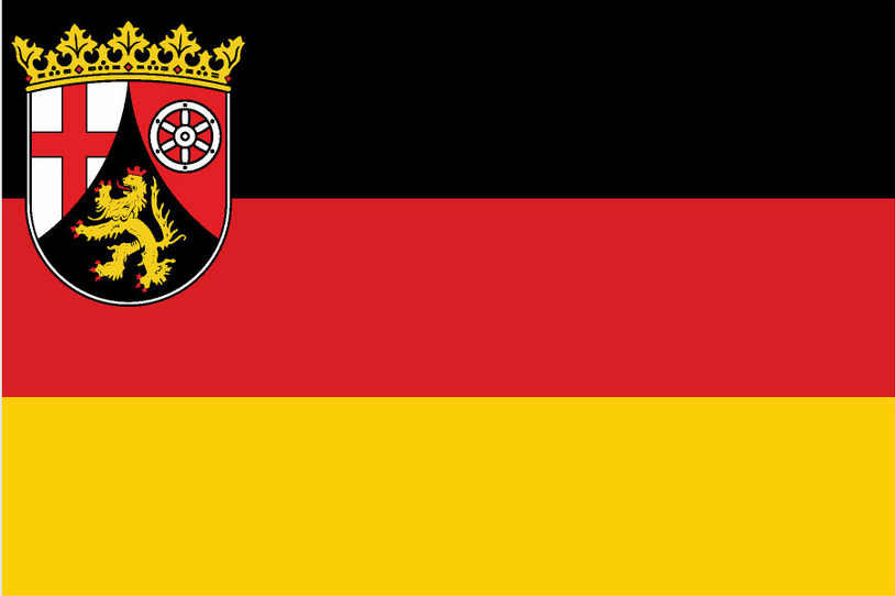 Landesflagge von Rheinland-Pfalz mit Wappen