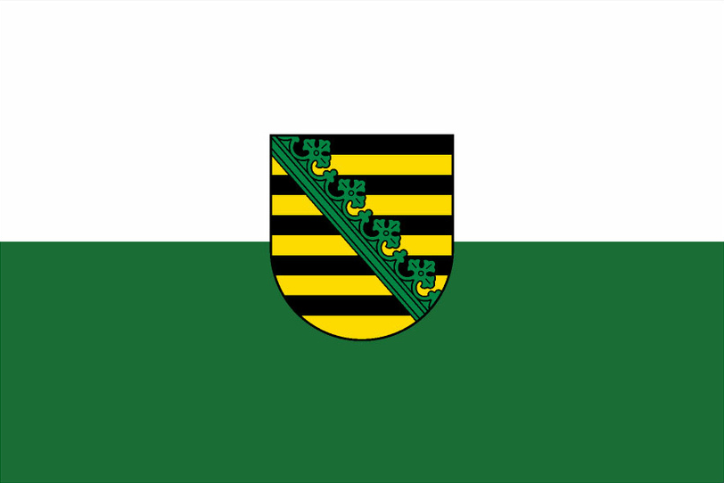 Landesflagge von Sachsen mit Wappen