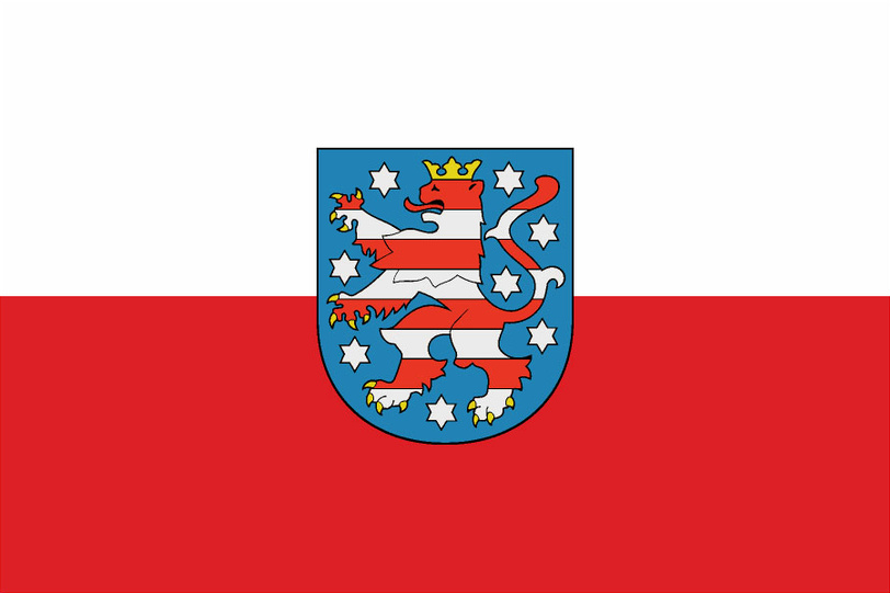 Landesflagge von Thueringen mit Wappen